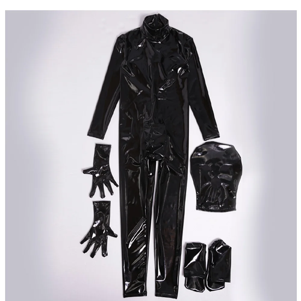 

Plus Size 4 Piece Set One-Piece Tights Temperament Stage Props Costumes PU Latex Garment Footman Zentai Sexy Stage Mirror Outfit