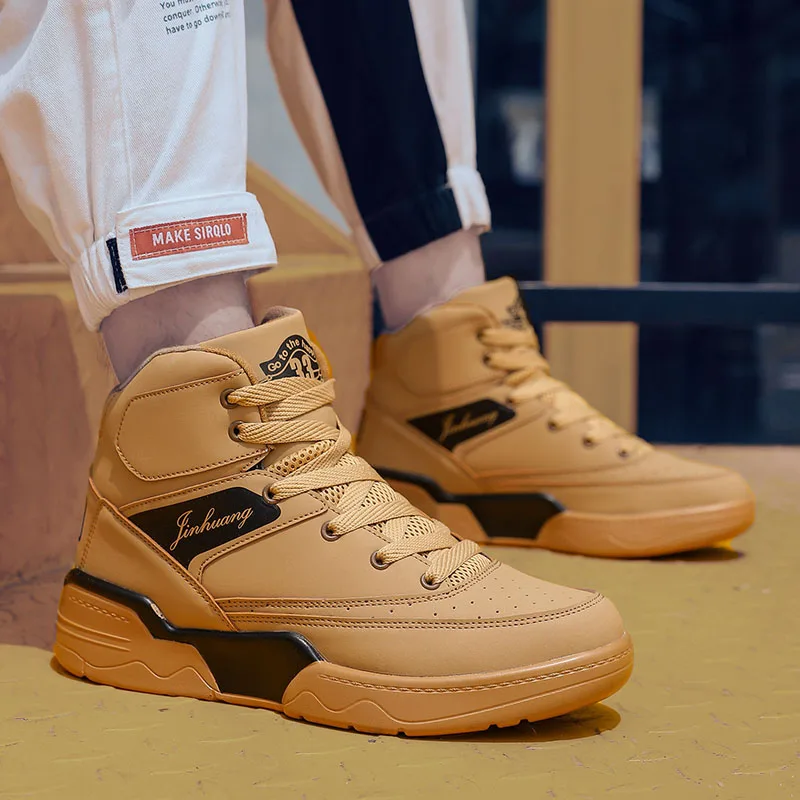 Men's Skateboard Sneakers Outdoor High-top Casual Thick-soled Lace-up Shoes Korean Fashion Simple Wild Student Heighten Shoes