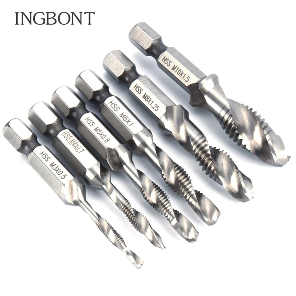 

6pcs M3-M10 Screw Tap Drill Bits Hss Taps Countersink Deburr Set Metric Combination Bit High Speed Steel Hand Tools Tap Drill