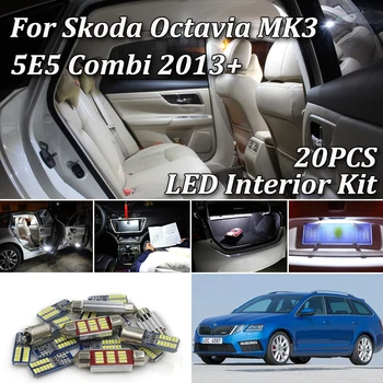

20PC White Canbus Error Free LED interior + License Plate + Under mirror light Kit For Skoda Octavia 3 MK3 A7 RS Combi 5E5 2013+