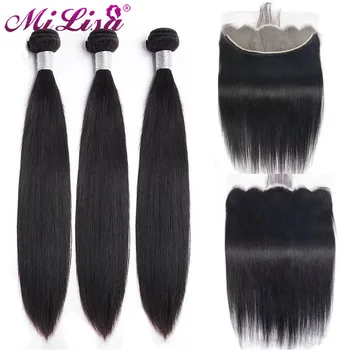 

10- 30 Inch Bundles With Frontal Malaysian Straight Hair Weave Bundles With 13x6 Frontal Human Hair Bundles With Lace Frontal