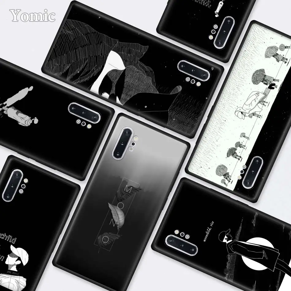 

RM Mono Black Cases for Samsung Galaxy Note 10 5G 9 8 M40 M30 M20 S10 Plus A50 A70 Silicone Phone Cover