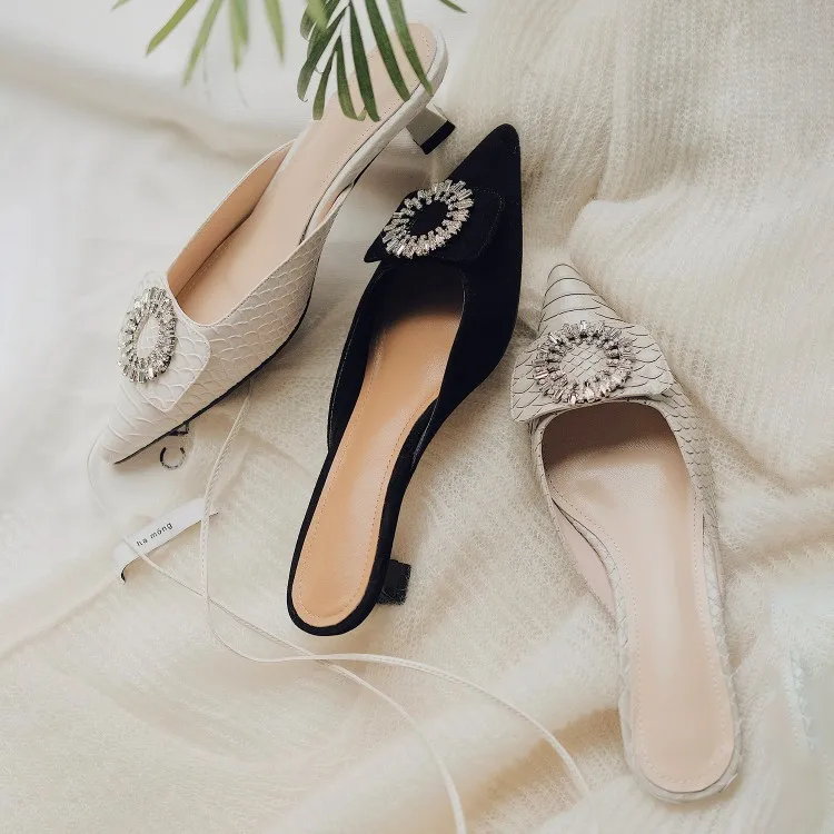 

2020 Spring And Summer New Style Sunflower Man-made Diamond Pointed-Toe Double Purpose Shoes for Four Seasons Genuine Leather Cl