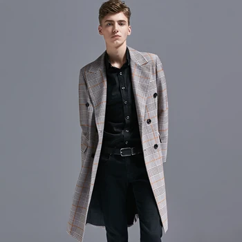 

New Long Overcoat Men Luxury Double Breasted Plaid Mens Windbreakers Plus Size 6xl Trench Spring And Autumn Men Blazer Jacket