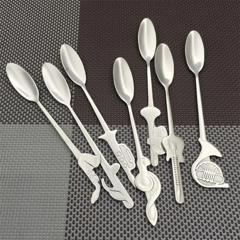 

7pcs Creative Coffee Tea Spoon Music Symbol Long Handle Stainless Steel Spoons Drinking Tools Kitchen Gadget Flatware Tableware