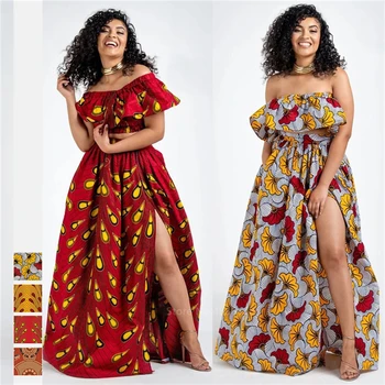 

2020 News Ankara Style African Clothes Dashiki Print Top Skirts Fashion Feather Party African Dresses for Women Robe Africaine