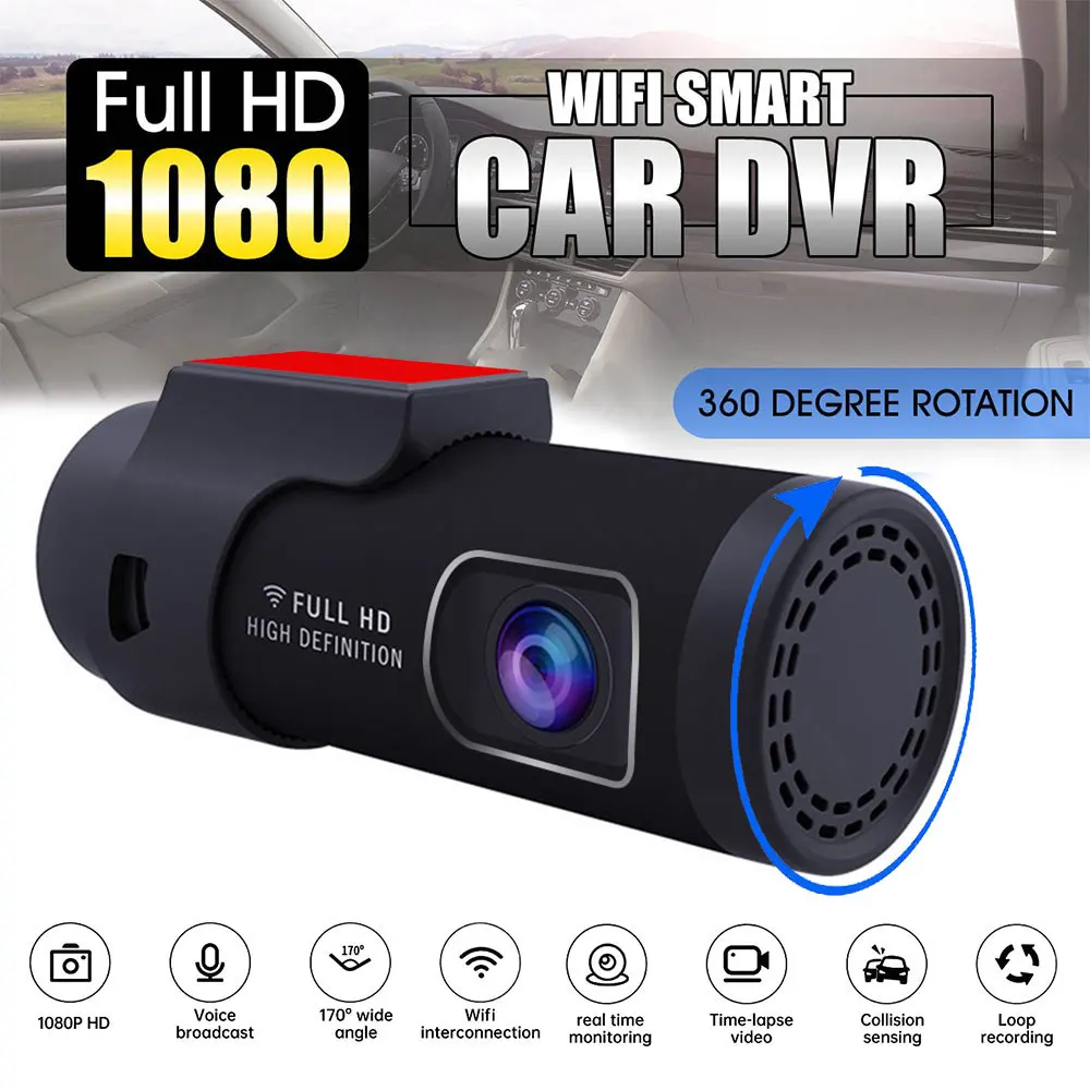 

Car DVR Dash Camera Full HD 1080P 170 Degree Car Cam 360 Rotating Lens WIFI Mobile Phone Interconnection Gravity Sensor