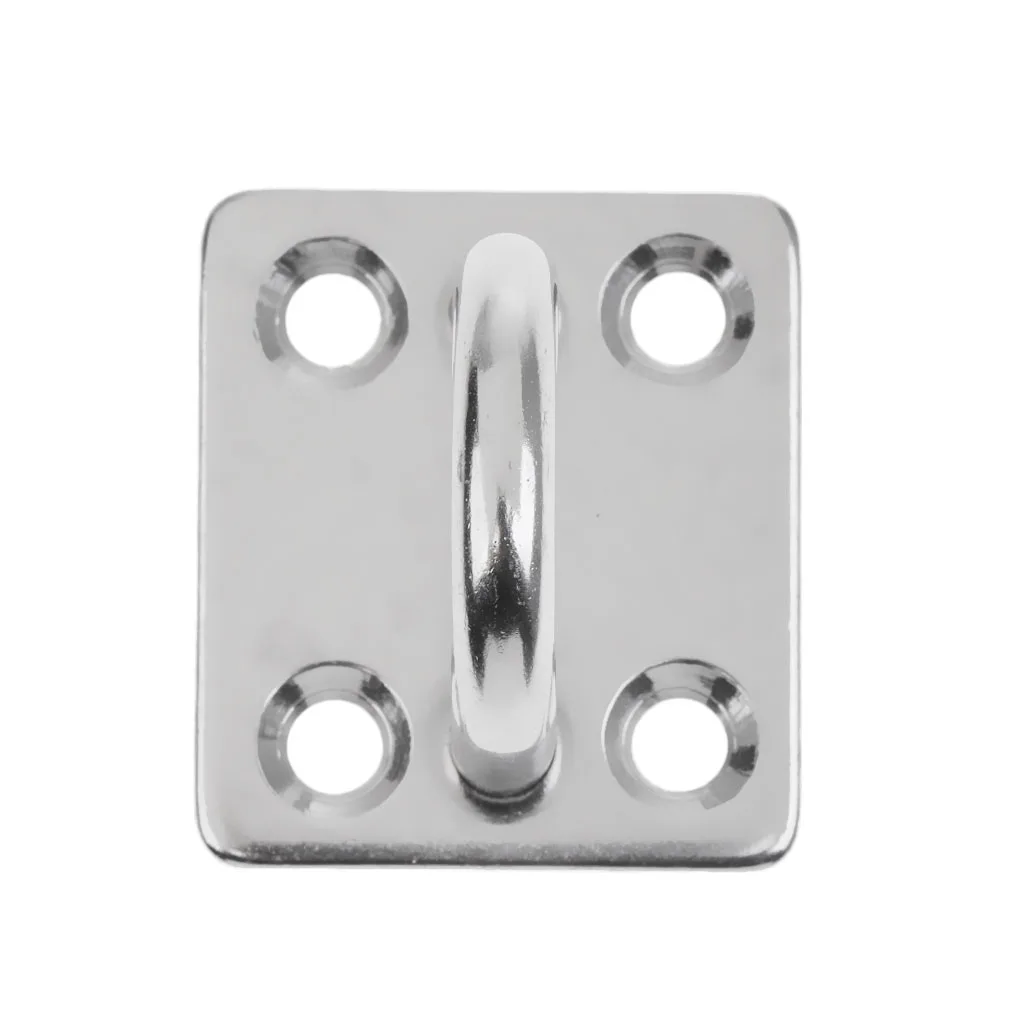 4 Pcs 5mm Heavy Duty Stainless Steel Square Pad Eye Hook Plate Wall Mount Hanging Marine Boat Sailing Rigging