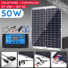 LEORY 50W 18V Dual USB Solar Panel with Cigarette Lighter 10/20/30/40/50A USB Solar Charger Controller Solar Cells for Outdoor