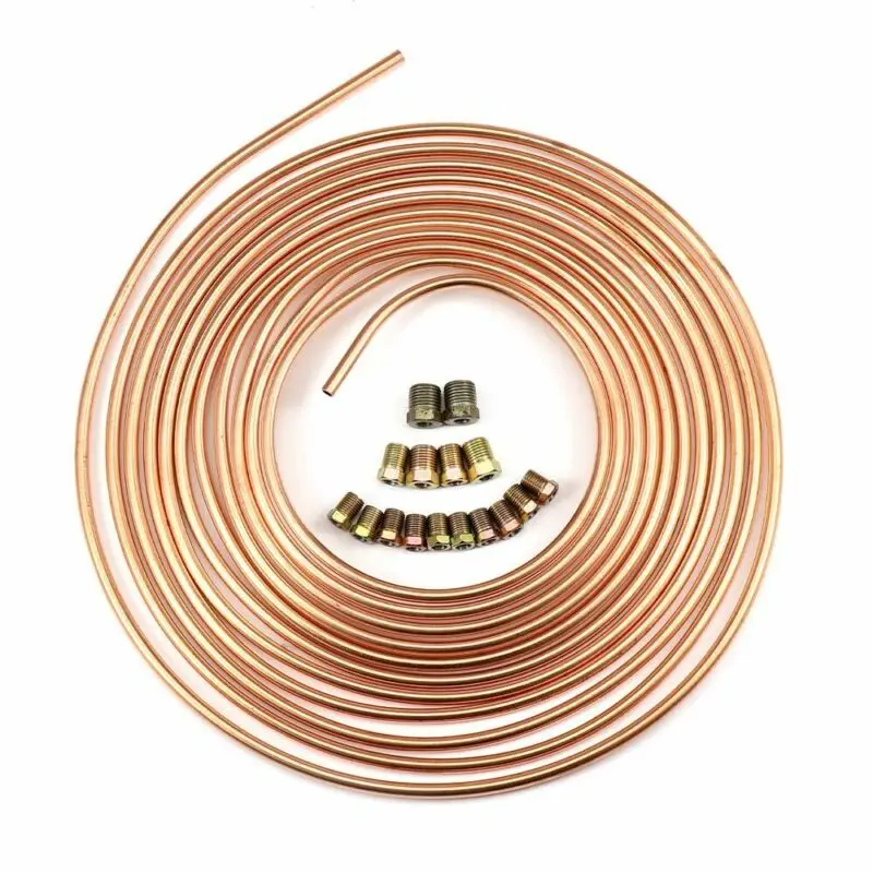 

2pcs Car Brake Line Tubing Kit Copper Nickel 3/16inch OD Tube Fittings Nut Set Roll Brake Line Tubing Steel Zinc Copper Nickel