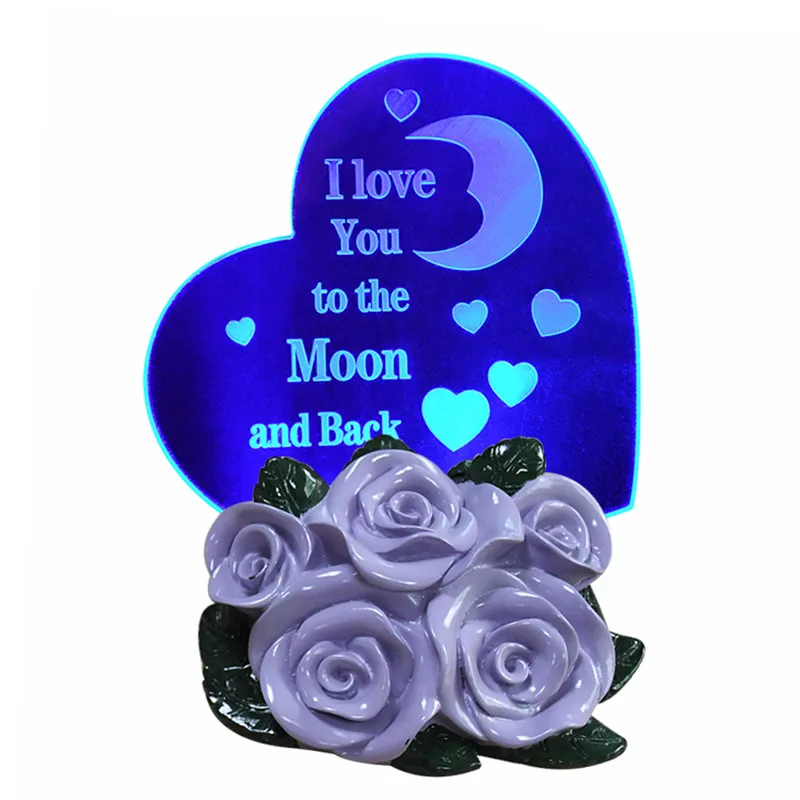 Purple Love Подарок на день Святого Валентина с розами для девочек, друзья, я люблю тебя на Луну и обратно, светодиодный Сердечко из смолы, розовая основа, подарки для мамы - Цвет: Purple Love