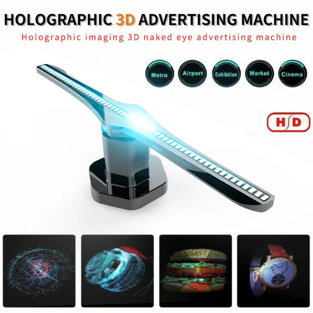 

3D Hologram Advertising Display LED Fan Holographic Imaging 3D LED Projector Light With 16GB Memory Card Advertising logo Lamp