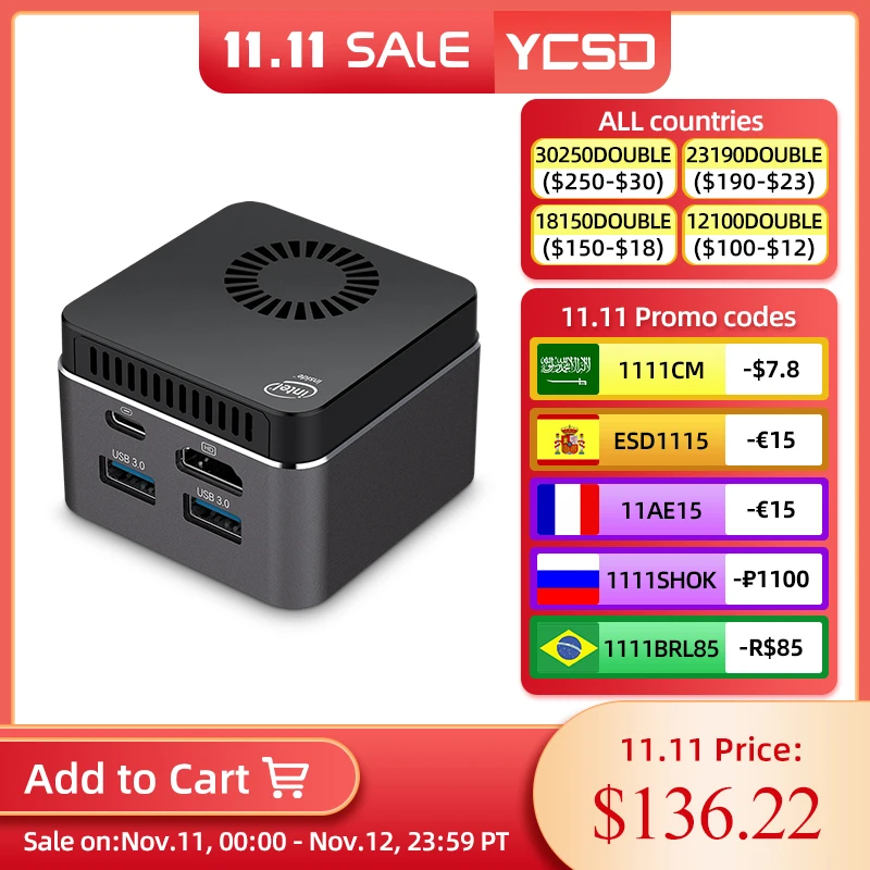 Mini PC Computer Intel Celeron N4100 Quad-Core 8GB LPDDR4 128GB 2.4G/5.0G WiFi Bluetooth 4.2 HDMI2.0 4K USB-C Windows 10