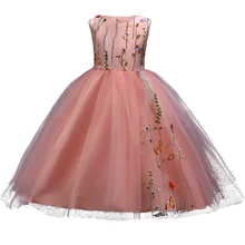 Новое поступление; летние платья с цветочной вышивкой для девочек; детское праздничное платье с цветочным узором для девочек на свадьбу; детское фатиновое платье принцессы феи