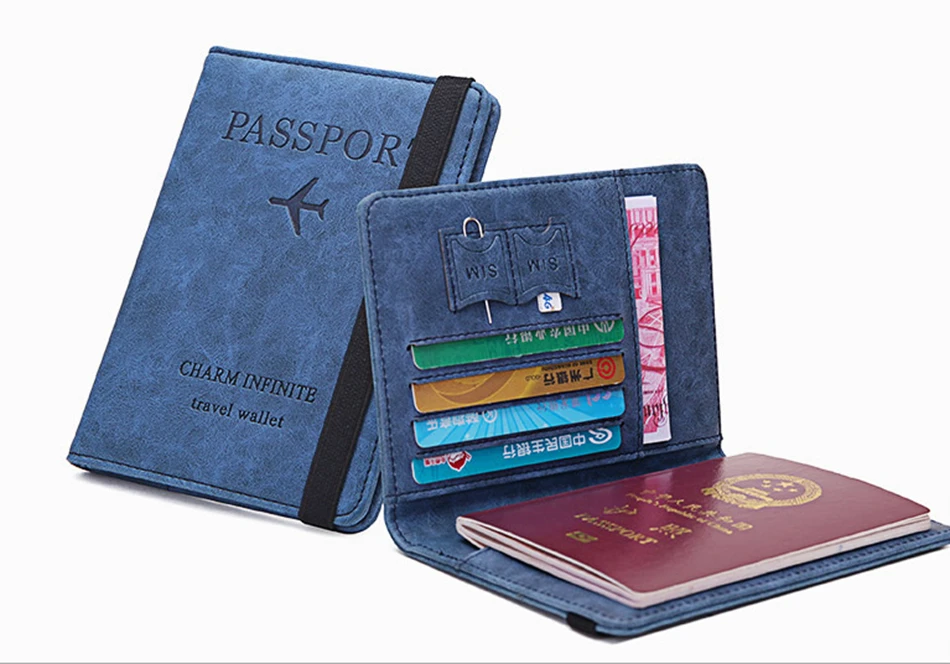 Women Men RFID Vintage Business Passport Covers Holder Multi-Function ID Bank Card PU Leather Wallet Case Travel Accessories