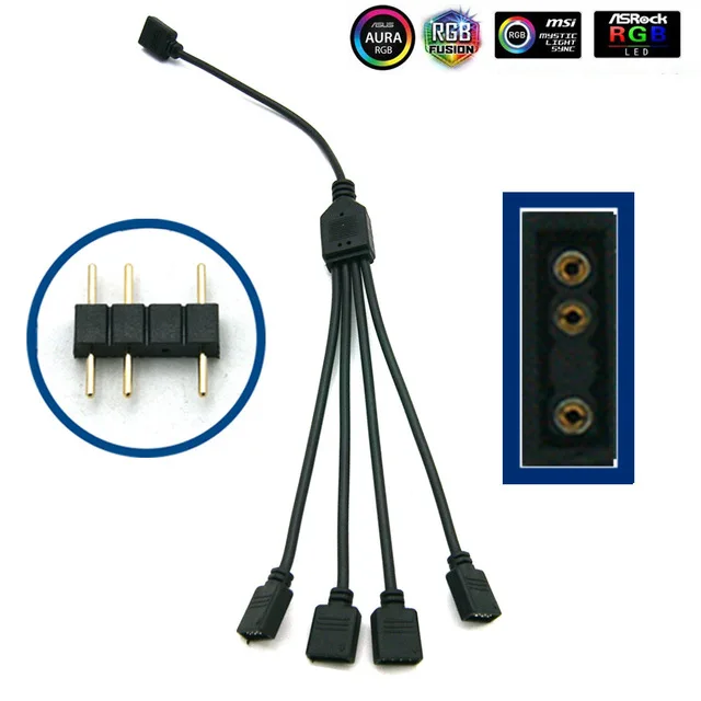 Fan Controller Adapter cable, Small 6pin to 5V ARGB 3PIN For Fan Controller for 5V Lighting 1-4(3Pin 5V)