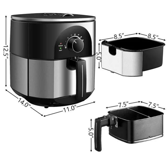 Costway High Quality 3.5QT 1300W Electric Stainless Steel Air Fryer Oven Oilless Cooker Overheat Protection Air Fryer EP23972 3