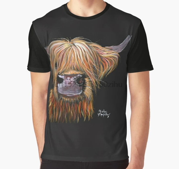 All Over Print 3D Tshirt Men Funny T Shirt  SCOTTISH HAIRY HIGHLAND COW 'HENRY' By Shirley MacArthur Graphic T-Shirt