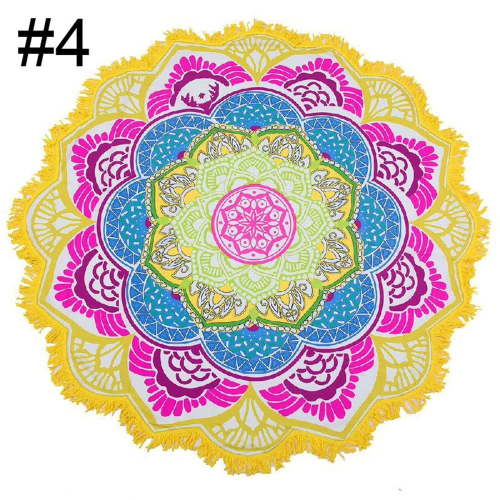 Round Beach Towel Yoga Blankets Diameter 150cm Yoga Mat with Flowers Pattern Indian Mandala Tapestry Picnic Mat Valentine's Day (9)