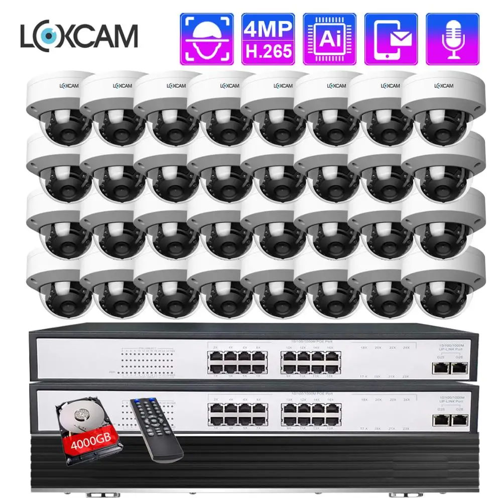 LOXCAM 32CH H.265 + 4K NVR 5 Мп камера видеонаблюдения системы безопасности 4 МП аудиозапись