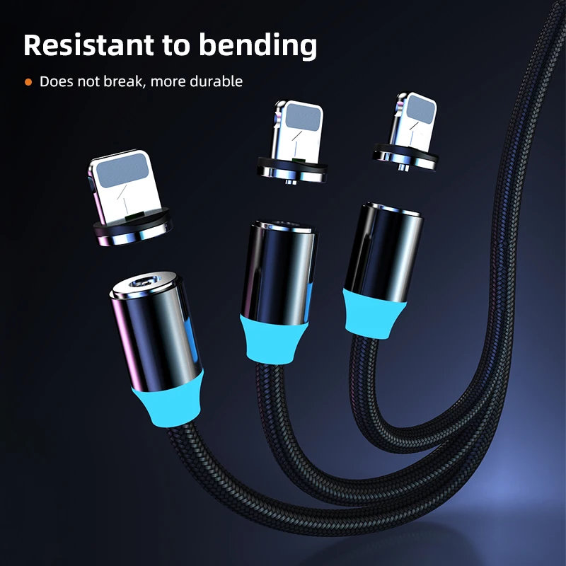 ! ACCEZZ 3 в 1 светодиодный магнитный зарядный кабель для освещения Micro USB Type C Быстрая