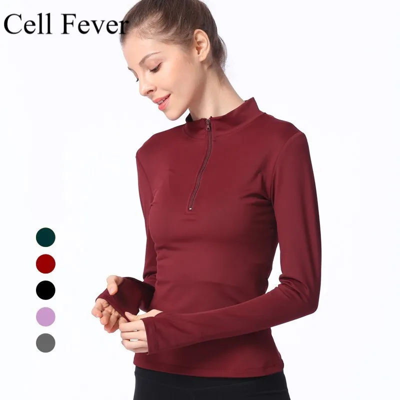 Long Sleeve Gym T-shirts Women Yoga Top with Thumb Holes Compression Tights Sportswear Slim Fitness Running Workout Sport Shirt