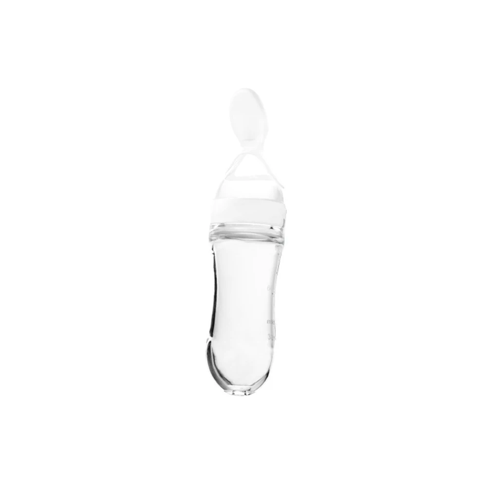 Полезная безопасная силиконовая детская бутылка с ложкой пищевая добавка рисовые бутылки с зерном ложка бутылка для комления молоком чашка - Цвет: Белый