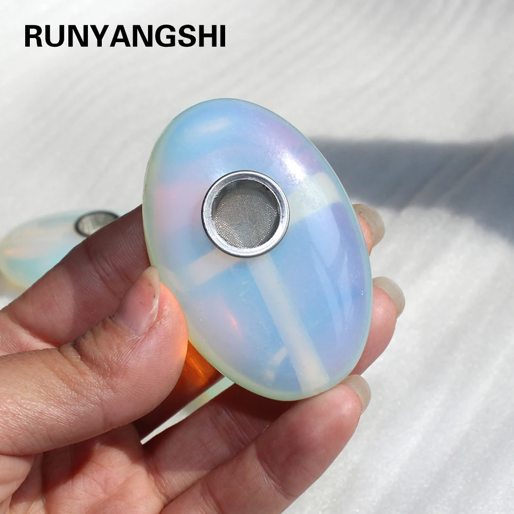 

Runyangshi 1pcs Natural Opal Crystal Smoking Pipes healing Cigarette Pipe for Tabocco Rough Handlebar Crystal Pipe