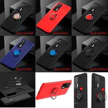 

100pcs/lot For Huawei P40 Pro P40 Lite Y7P Chromed Ring Invisible Stand Frosted TPU Case For Huawei Nova 6 SE Honor V30 Pro