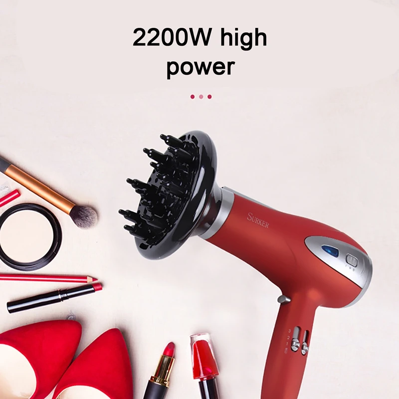 XMX-SURKER фен для волос мощностью 2200 Вт, фен для волос с отрицательными лонами, 2 скорости и 3 режима нагрева, керамический фен для волос с европейской вилкой