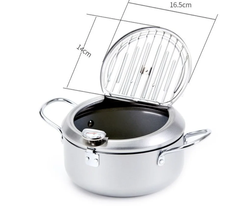 DIY HOME RNAB08H8R3JCC deep fryer pot, japanese tempura small deep fryer  stainless steel frying pot with thermometer,lid and oil drip drainer rack f
