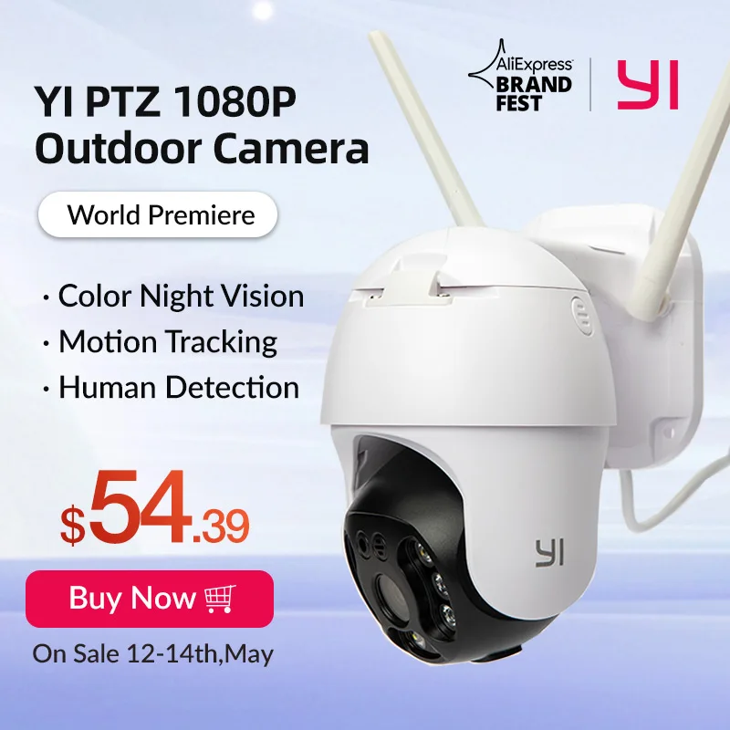 YI PTZ Wifi Outdoor Camera 1080P Digital Zoom AI Human Auto Tracking Wireless IP Camera Color Night Vision Security CCTV Camera