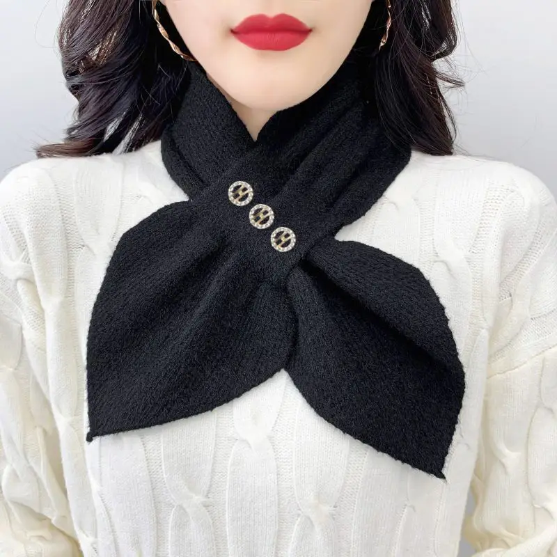 Korean Thick Faux Mink Velvet Knit Diamond Neck Guard Shawl Winter Cross Plush Scarf Women Fake Collar Pullover Warm Scarve T51