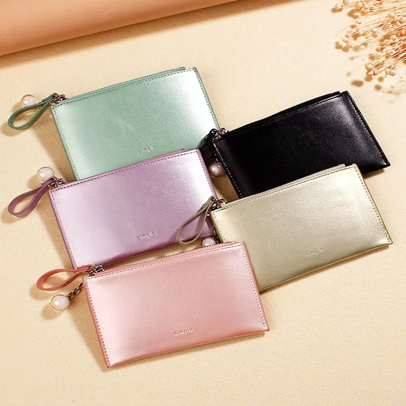 

Novelty Luxury PU Leather Pearlescent Mini Zipper Wallet Women Slime 2019 New Short Small Pink Brand Design Ladies Purse Zipper