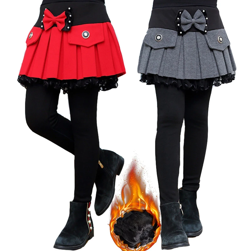 

Winter Girls Warm Skirts Pants For Kids Patchwork Bowknot Princess Leggings Kids Dance Pants Cake Skirt Trousers