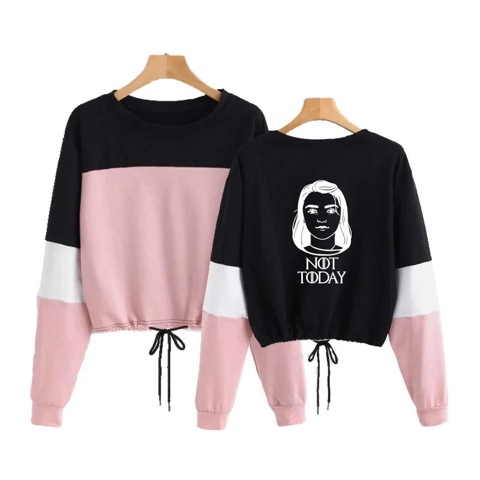  Arya Not Today Game Of Thrones O Neck CONTRAST COLOR Long Sleeve Rope Sweatshirts Capless Hoodies W