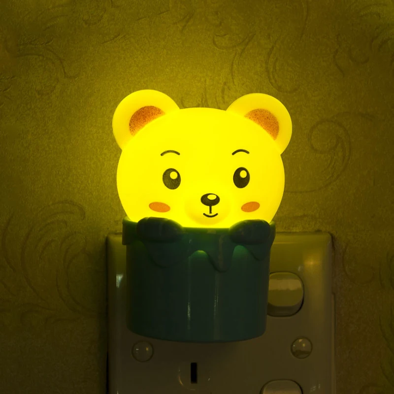 EU Plug LED Night light AC 220V Light Sensor Lovely small bear rabbit