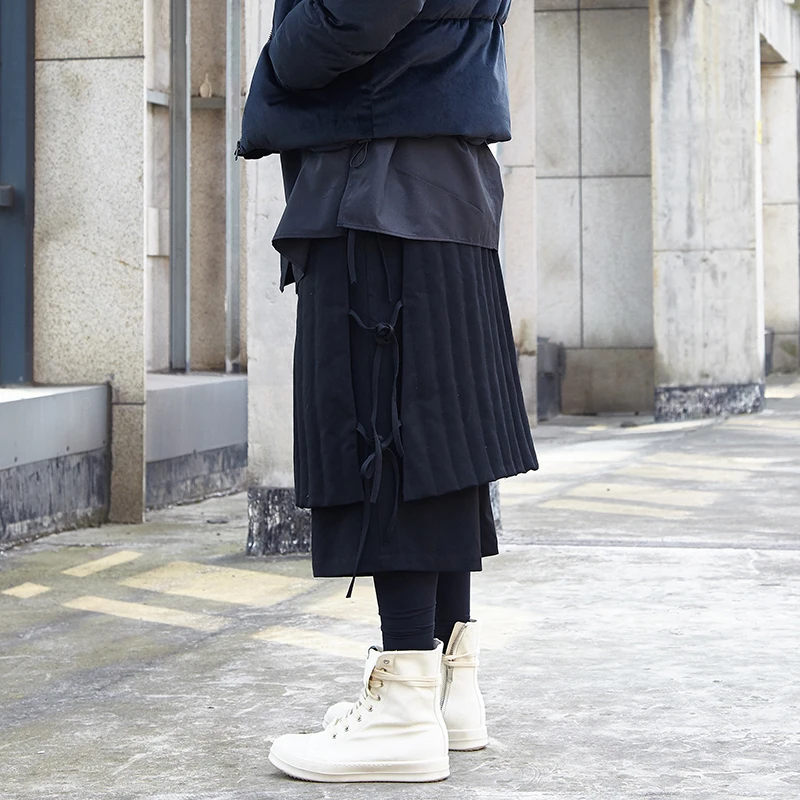 Зимние брюки на утином пуху, мужские японские Свободные повседневные кимоно, прямые брюки, Мужская Уличная одежда в стиле хип-хоп, панк, готика, шаровары, плотные брюки