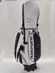 2021 New PG Rivet smiley Golf Bag Silver PU waterproof golf bag with pulley trolley golf bag