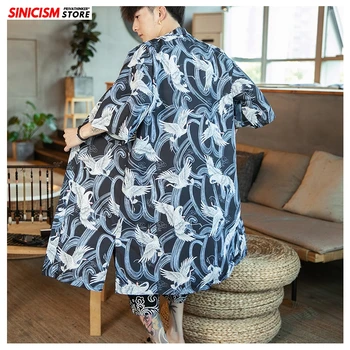 

Sincism Store Chinese Style Print Long Kimono Men Jackets 2020 Summer Casual Man Casual Open Stitch Jackets Oversized Clothes