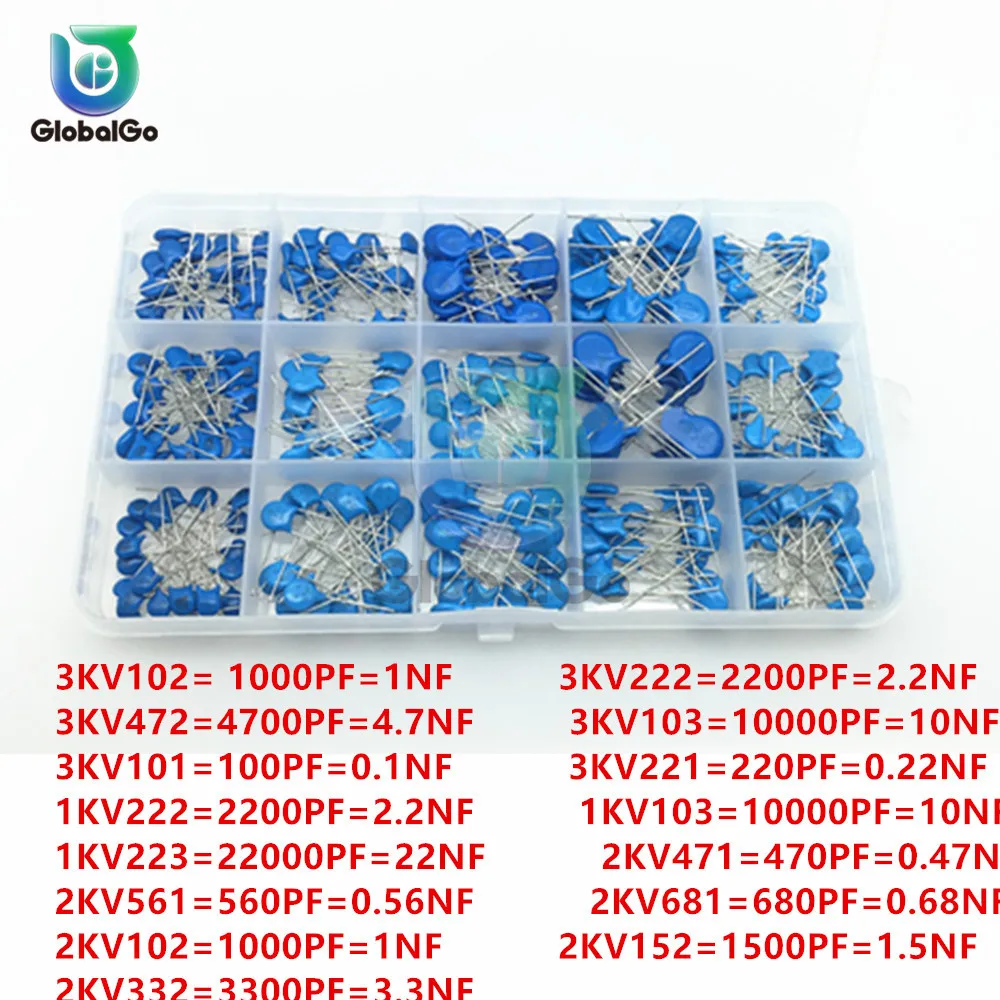 300pcs 1000-3000V 1KV 2KV 3KV High Voltage Ceramic Capacitors 0.1NF 0.47NF 0.56NF 0.68NF 1NF 1.5NF 2.2NF 3.3NF 4.7NF 10NF 22NF |
