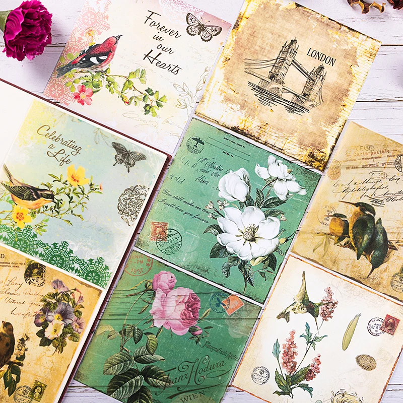 

Large size vintage flower and bird building material paper DIY scrapbooking junk journal album base decoration material paper