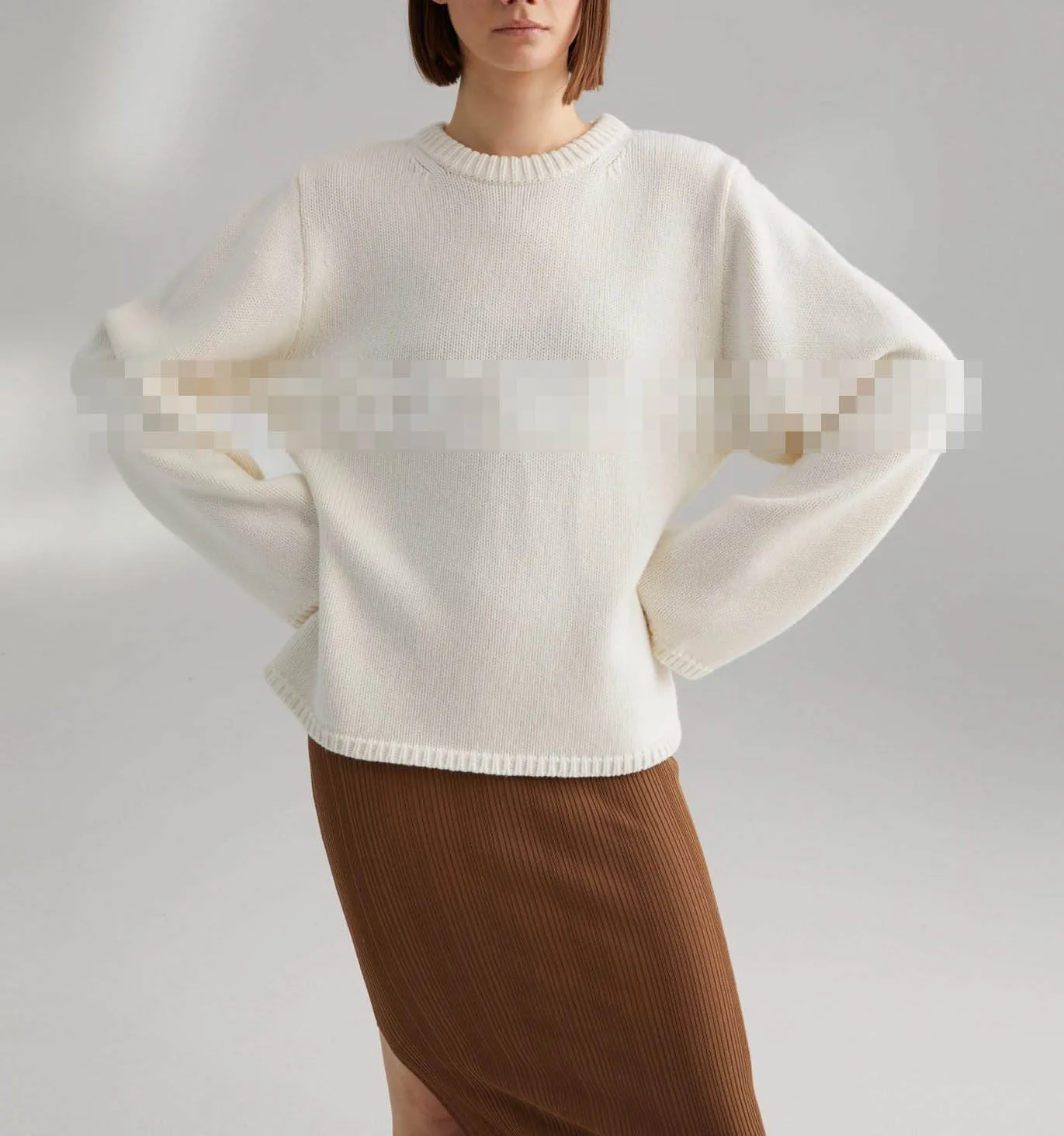 Женский свитер с круглым вырезом свободный шерстяной трикотаж - Цвет: Белый