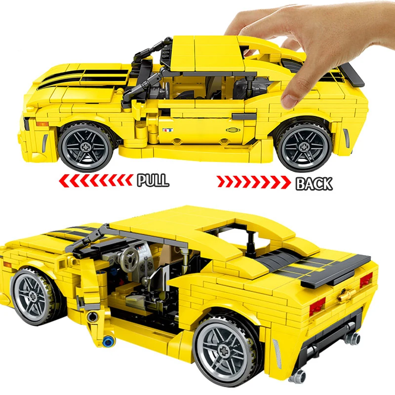 

Technic LegoINGlys Creator Yellow Pull Back Sports Car Model Building City technic Car Blocks Toys Enlighten Bricks Toys For Ki