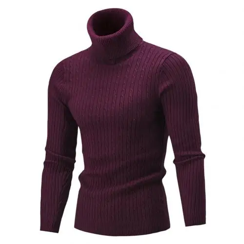 Мужской однотонный пуловер с длинным рукавом и высоким воротником узкий вязаный свитер джемпер Топ - Цвет: Бургундия