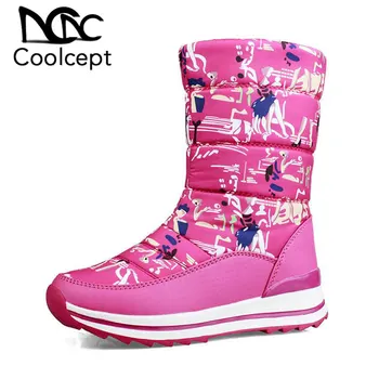 

CoolCept Non-Slip With Plush Fur Snow Boots Winter Warm Ski Boots Zipper Waterproof Women Mid Calf Boots Footwear Size 36-41