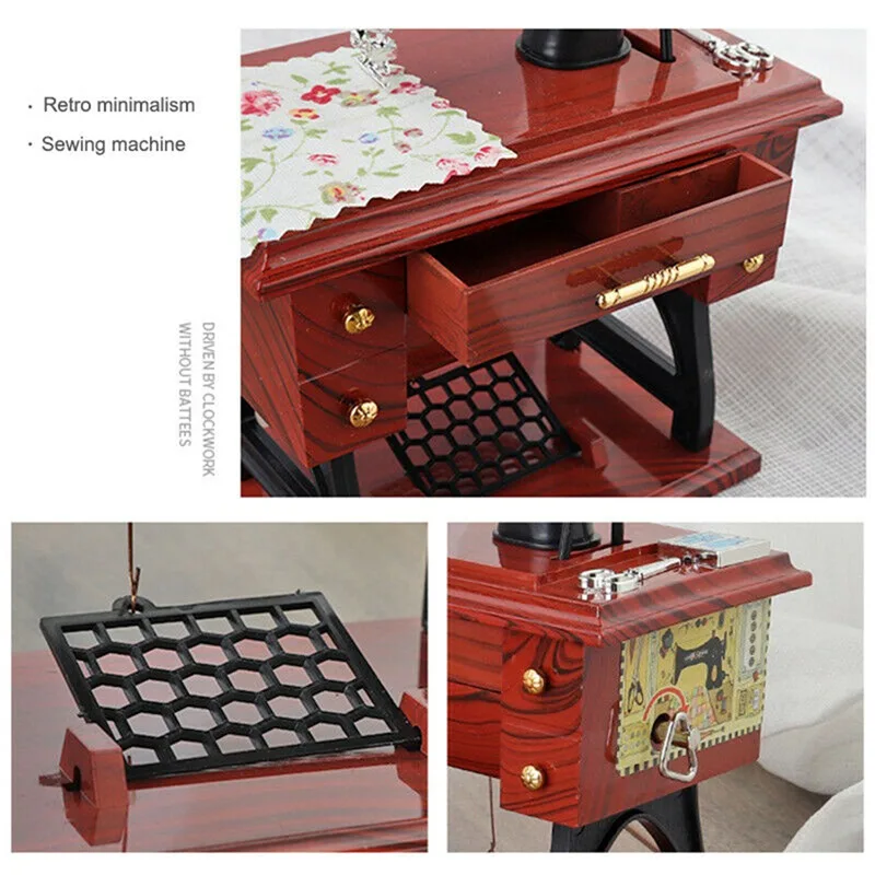 New Mini Vintage Retro Sewing Machine Shape Music Box Style Mechanical Birthday Christmas Gifts Table Home Decor dropshipping