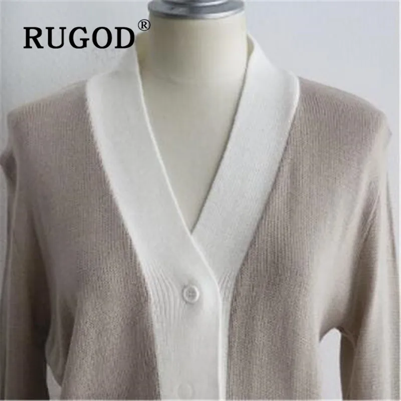 RUGOD, женская вязаная одежда, новые осенние поступления, v-образный вырез, пэчворк, однобортный, тонкий, вязаный свитер, кардиган, модный, женский, элегантный