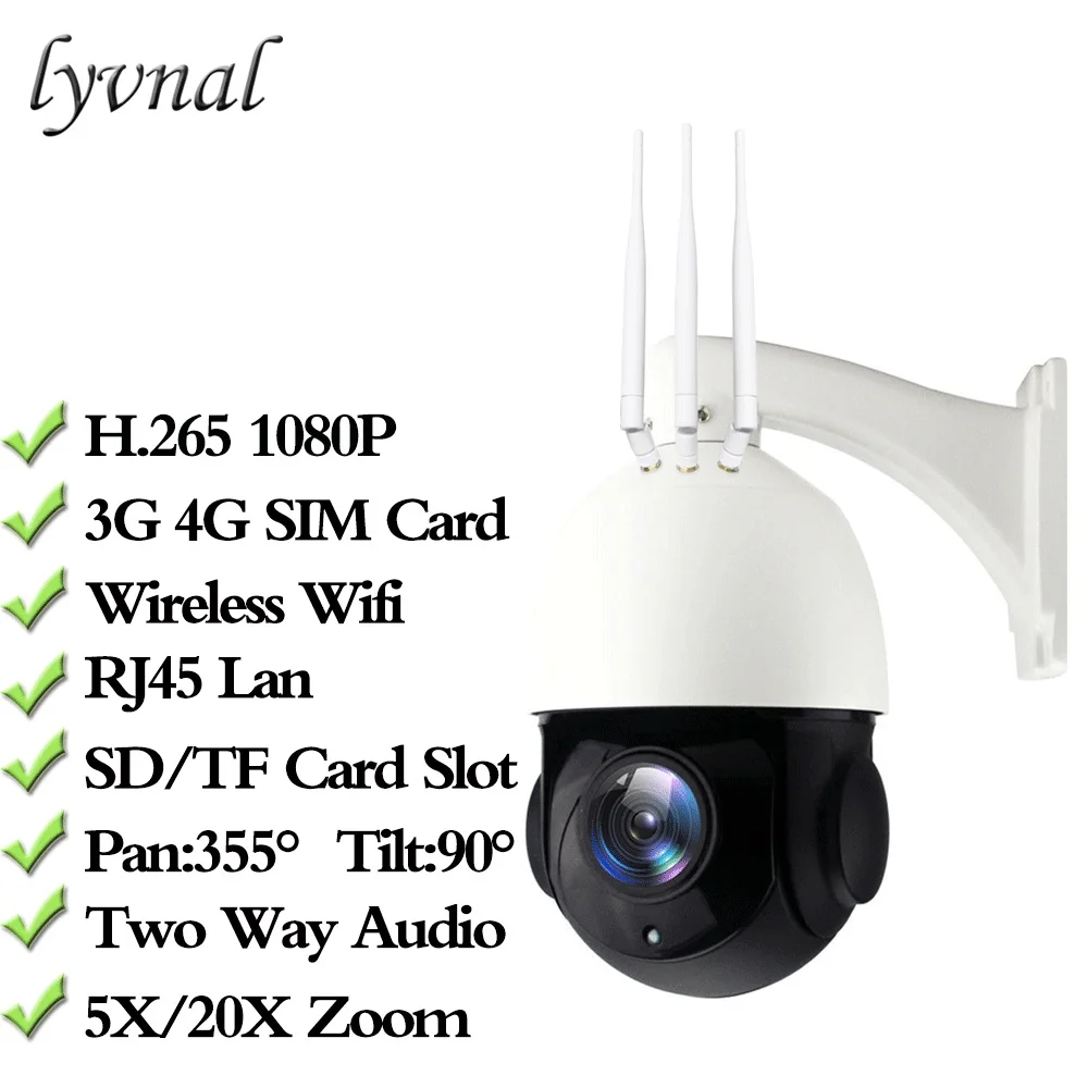1080P 3G 4G SIM Card Camera 2MP Wireless PTZ IP Camera Wifi Speed Dome Outdoor 5X 20X Zoom External SD Card Slot Two Way Audio