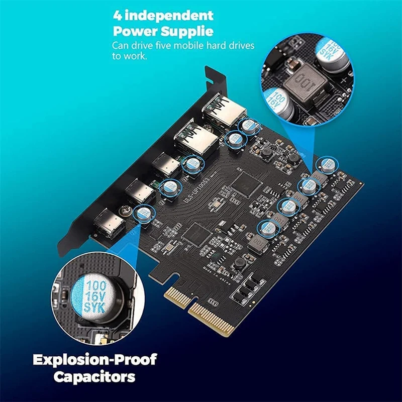 Pcie para Usb 3.2 Gen Adaptador Cartão Pci Express Expansão Cartão Pci-e Add-on Cartões Riser para Windows 10 e Mac Cartões para acréscimos - Imagem 5